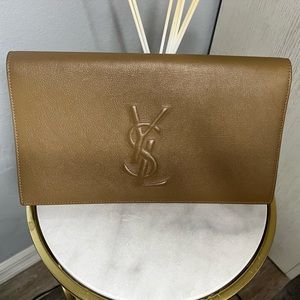 💎 AUTHENTIC saint Laurent YSL Belle de Jour Beige Leather Large Clutch Bag 💎